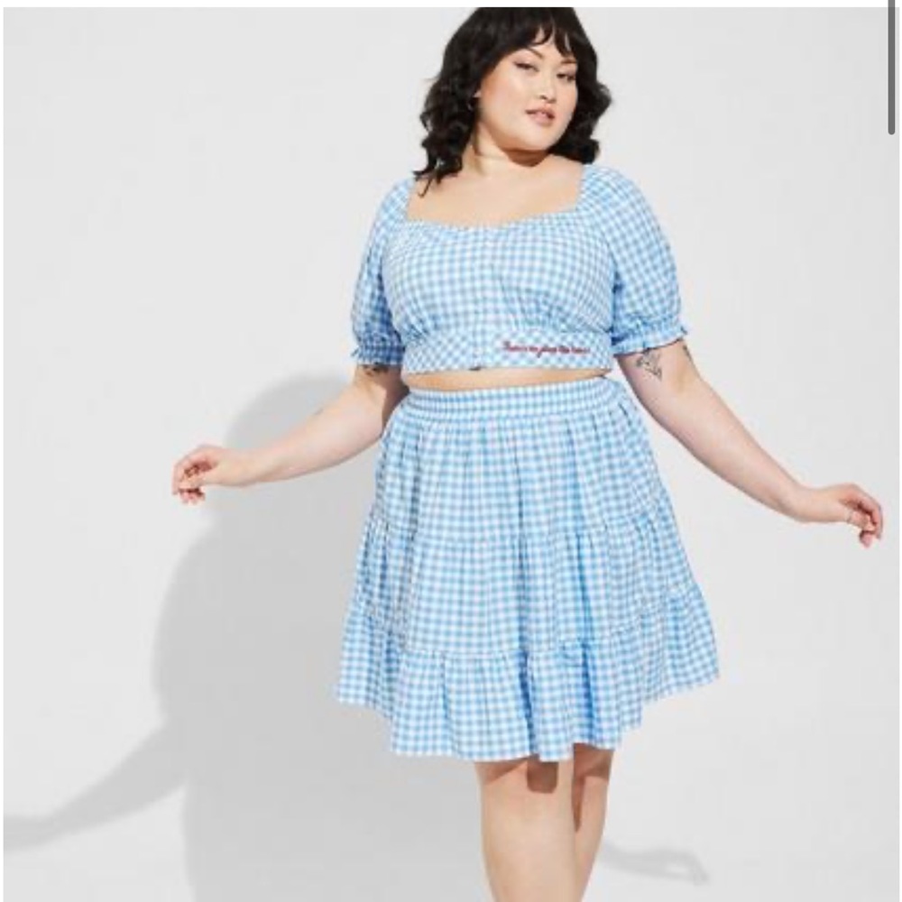 Torrid Size 1 Blue & White Gingham Wizard Of Oz Poplin Puff Sleeve Crop NWT